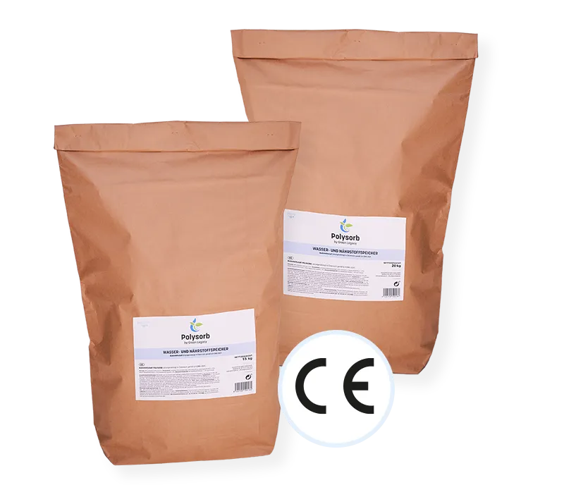 polysorb-ce Polysorb, Superabsorber, Trockenstress, Dürre, Hydrogel Granulat, CE, zertifiziert