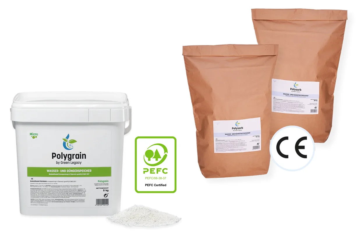 Zertifizierung PEFC, CE, Polygrain, Polysorb, Wald, Forst